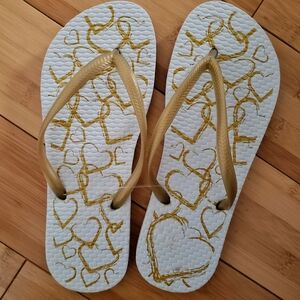 Golden Heart Flip Flops